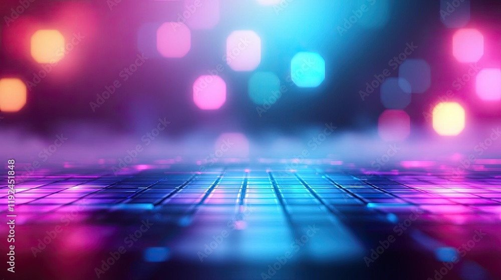 Poster Blurred abstract background idea. A vibrant digital background with colorful lights and a glowing surface.