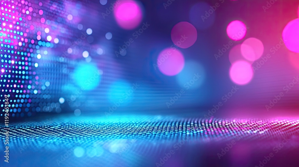 Aufkleber Blurred abstract background idea. Bright digital background with colorful bokeh and glowing dots for futuristic designs.