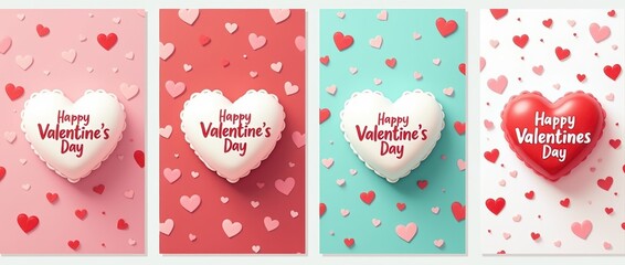 Valentine's day February 14 stories design template set. Story geometric layout for promo greeting card design for lovers holidays. Beige and pink elegant cute social post posters set.