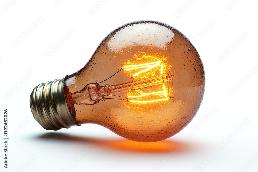 Poster a lit light bulb with an illuminated interior, great for use in design projects about innovation or 