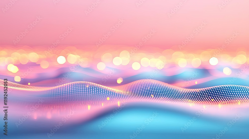 Poster Blurred abstract background idea. Abstract waves with soft colors and glowing lights create a mesmerizing digital landscape.