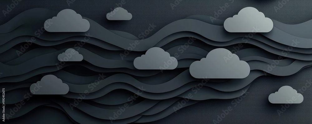 Poster Cloudy abstract background concept. Abstract layered clouds against a dark background for creative design projects.