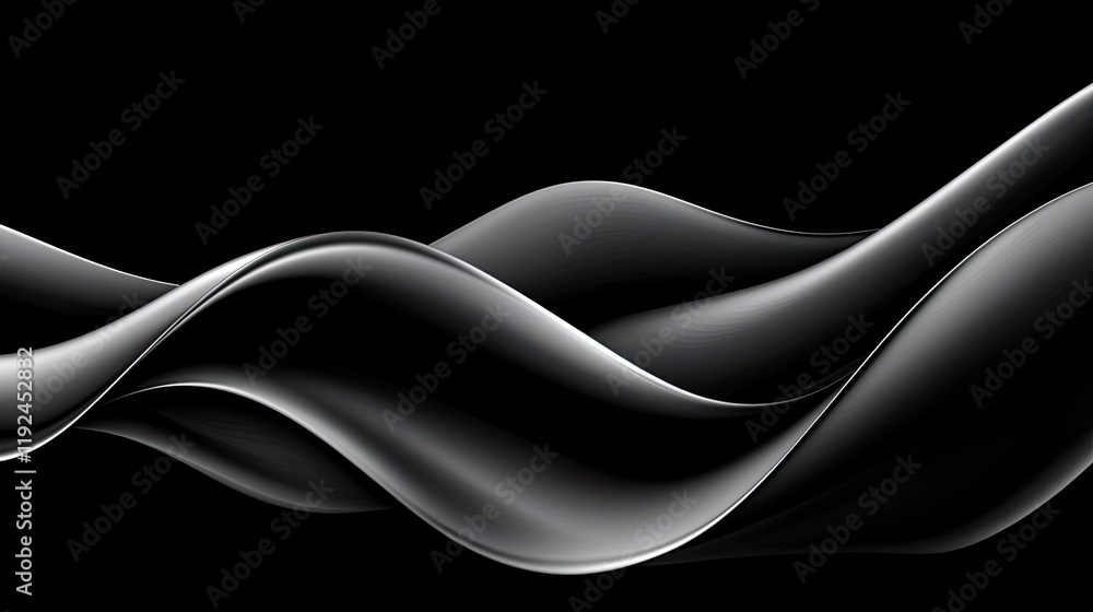 Poster Cloudy abstract background concept. Abstract black waves create a stunning visual effect on a dark background.