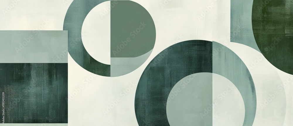 Poster abstract geometric shapes in muted green tones, creating a modern background for design projects, br