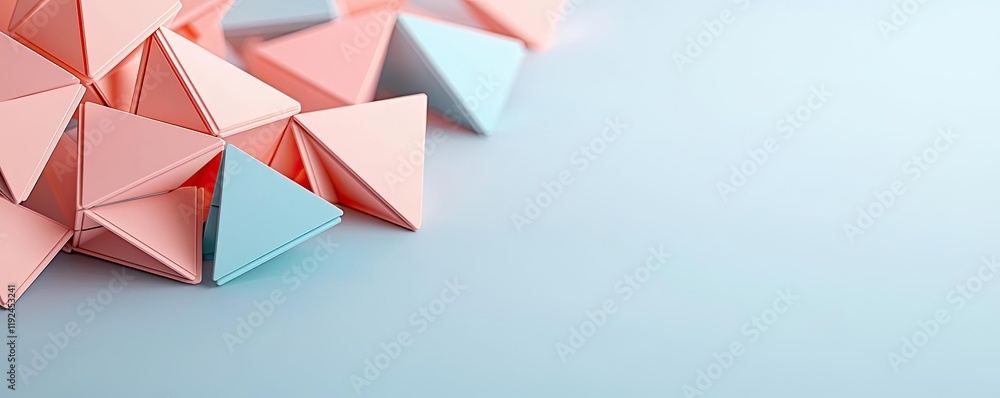Poster triangle abstract background concept. colorful origami paper shapes arranged creatively on a soft bl