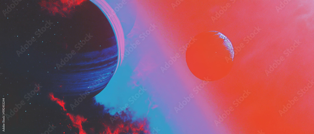 Aufkleber Exploring the fusion of retro and futuristic themes in a dynamic cosmic environment