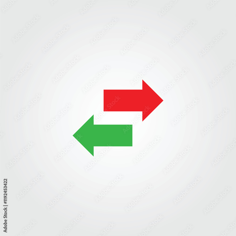 Poster a red right-pointing arrow and a green left-pointing arrow are positioned horizontally, slightly off