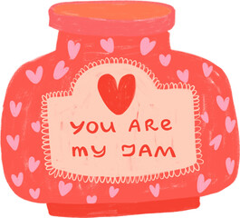 Vanelnine's Day Illustration, A jar with hearts and the inscription "You are my jam"