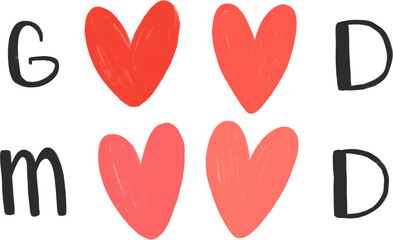 Vanelnine's Day Illustration, The inscription is "Good Mood", the letters "O" are replaced with hearts