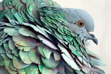 Obraz premium Close up of nicobar pigeon showing iridescent green and purple feathers