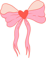 Vanelnine's Day Illustration, Pink bow with a heart-shaped centerpiece
