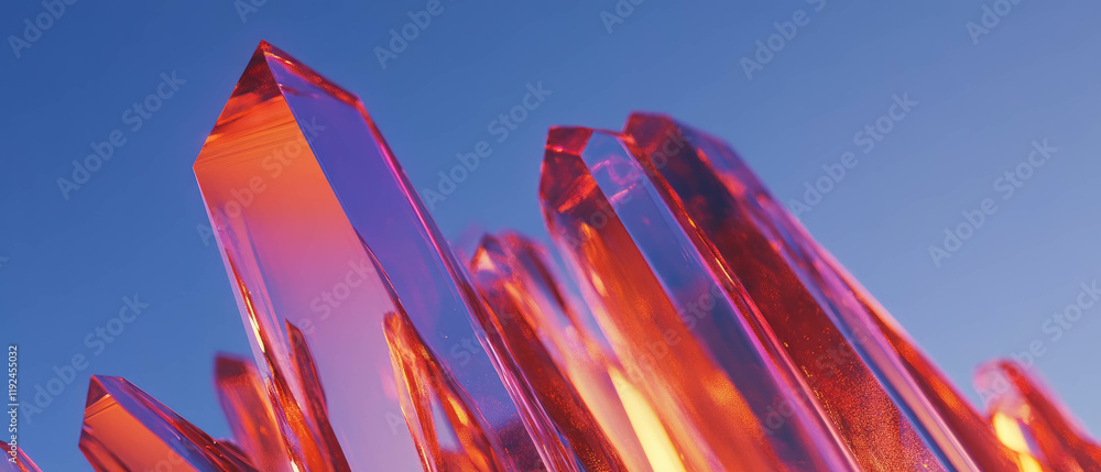 Poster Crystal shards sparkling under light with abstract reflections in vibrant colors
