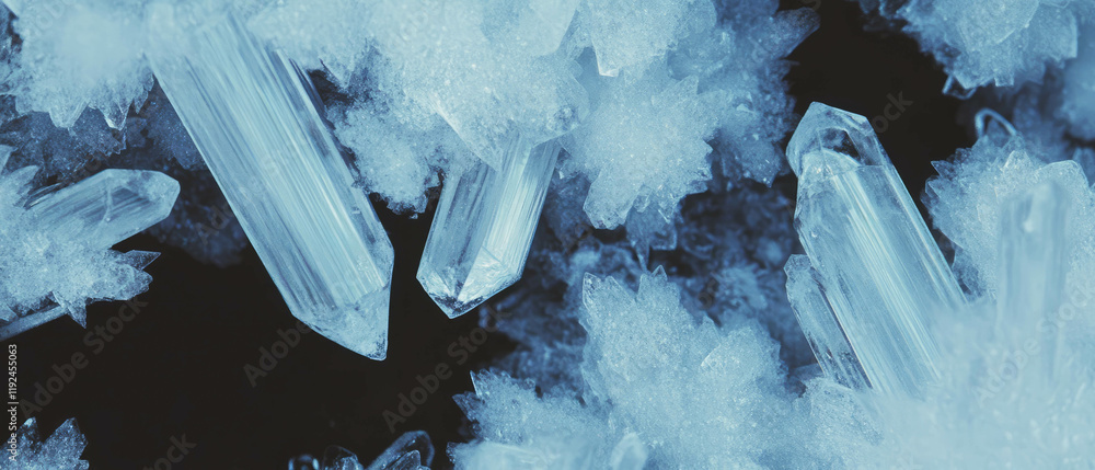 Poster crystallized geometric patterns frozen in time showcasing icy textures and intricate designs