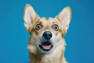 Close-up shot of a dog's face with a surprised expression