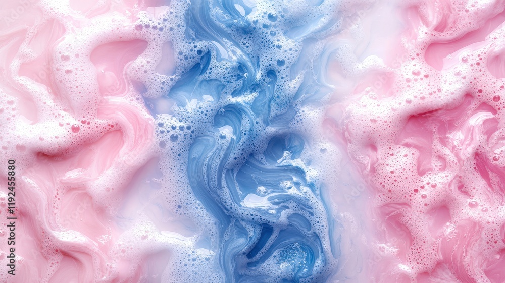 Wall mural flowing patterns of colorful foam in water macro photography vibrant environment abstract concept