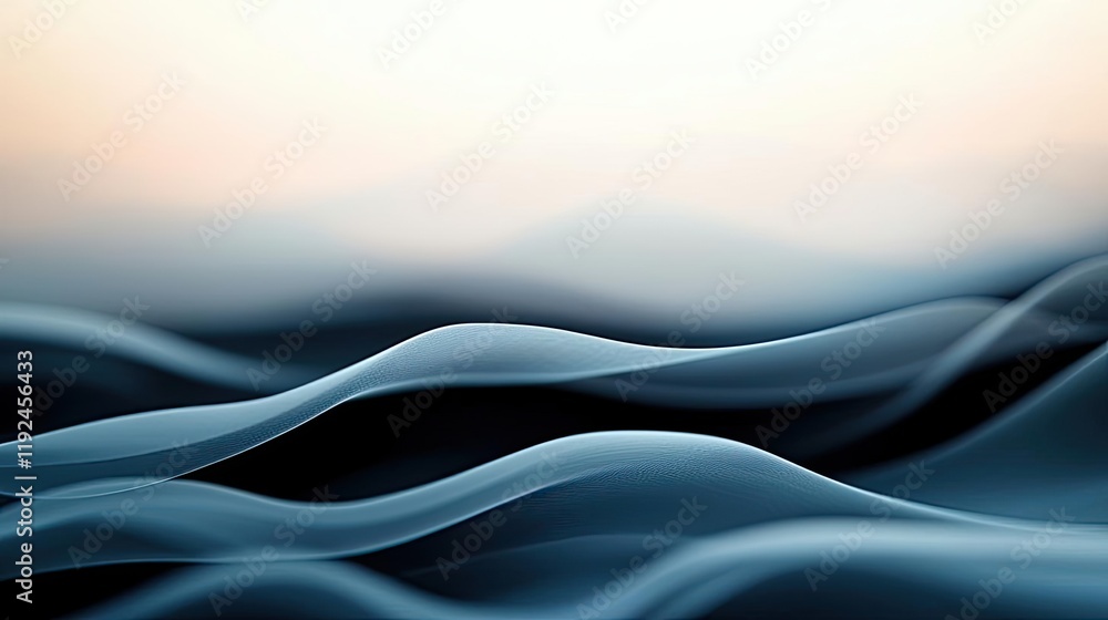 Poster Cloudy abstract background concept. Ethereal blue waves flow gently, creating a serene and calming atmosphere.