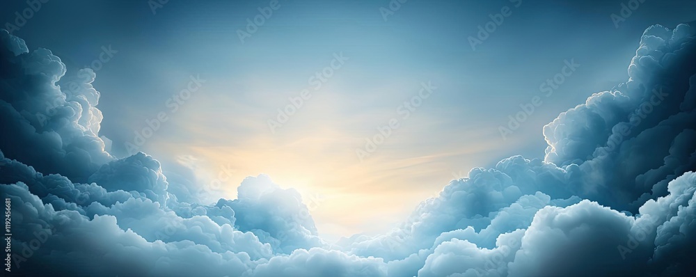 Aufkleber Cloudy abstract background concept. A serene sky with majestic clouds illuminated by the soft glow of the sun.