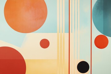 Abstract wall art featuring colorful circles and lines, ideal for modern interior design, creative spaces or artistic decor inspiration in contemporary settings.