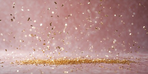 Pink backdrop sprinkled with gold confetti