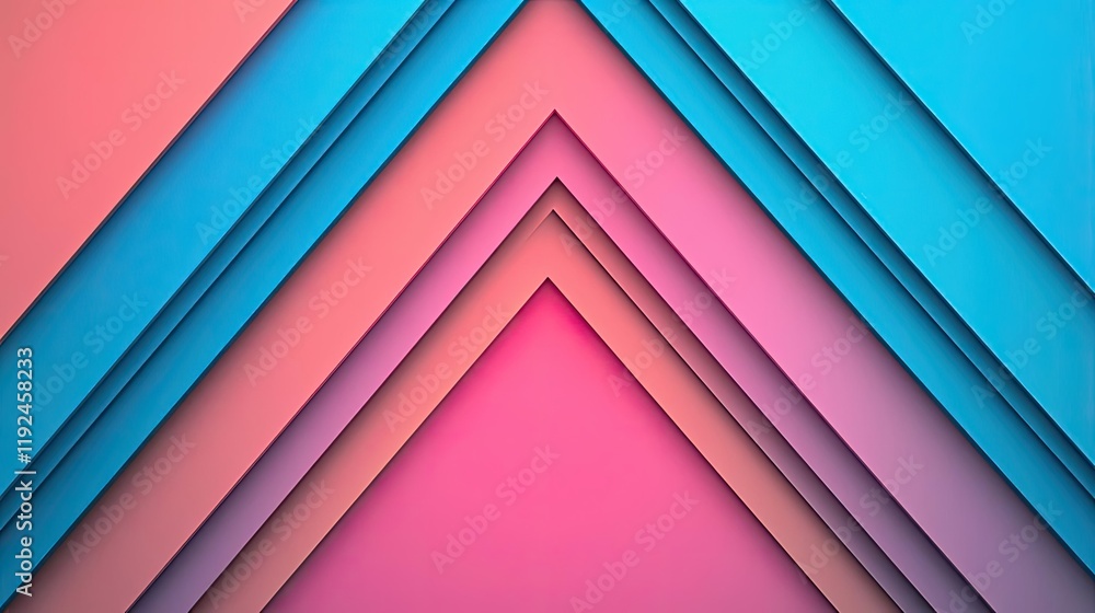 Poster Triangle abstract background concept. Vibrant geometric pattern with layers of pink and blue triangles for modern design.