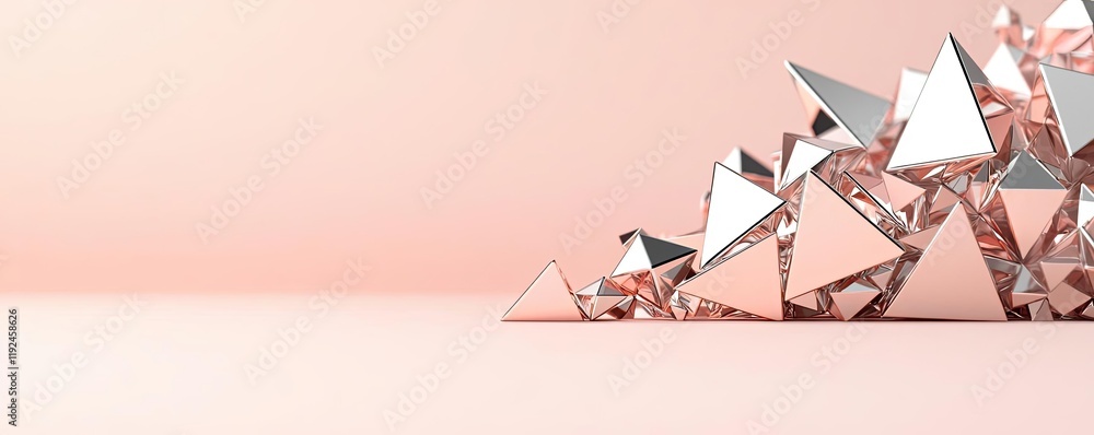 Poster triangle abstract background concept. abstract geometric shapes in elegant rose gold on a soft pink 