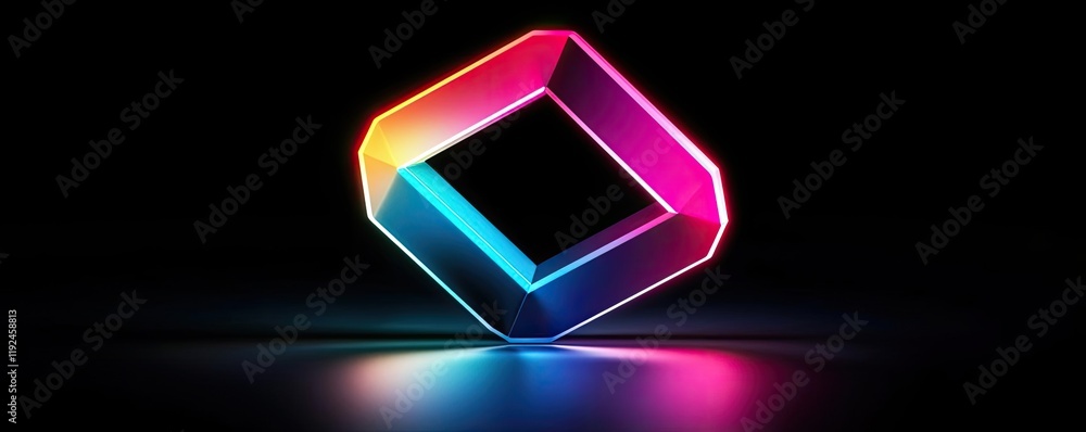 Poster triangle abstract background concept. a vibrant, modern, glowing geometric shape on a dark backgroun