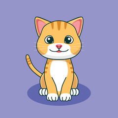Cute Yellow Cat Smiling Flat icon Cartoon Illustration.eps