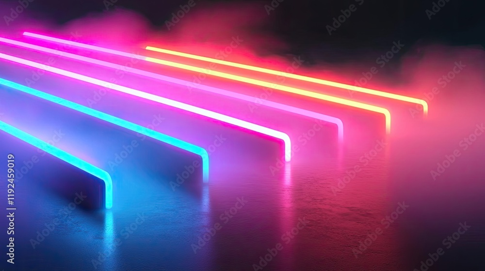 Poster blurred abstract background idea. vibrant neon lights glowing in mist, creating a futuristic and cap