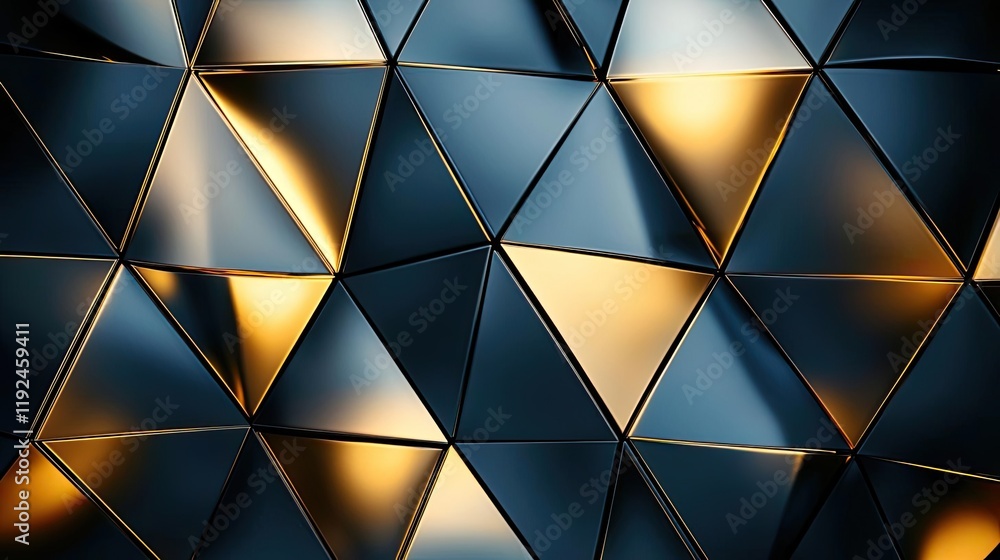 Poster Triangle abstract background concept. A striking geometric pattern featuring metallic triangles with golden highlights.