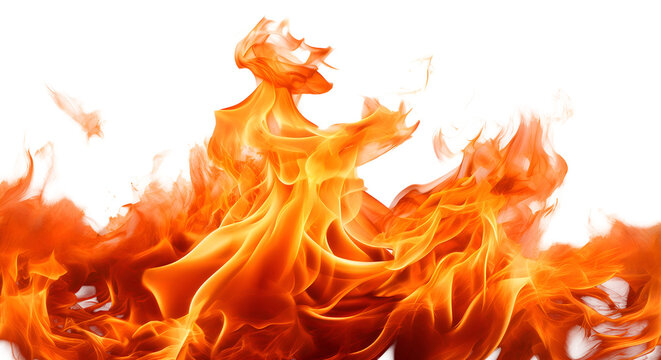 Vibrant, intense fire with dynamic flames and heat waves against a stark, isolated on a white backdrop.png vector transparent