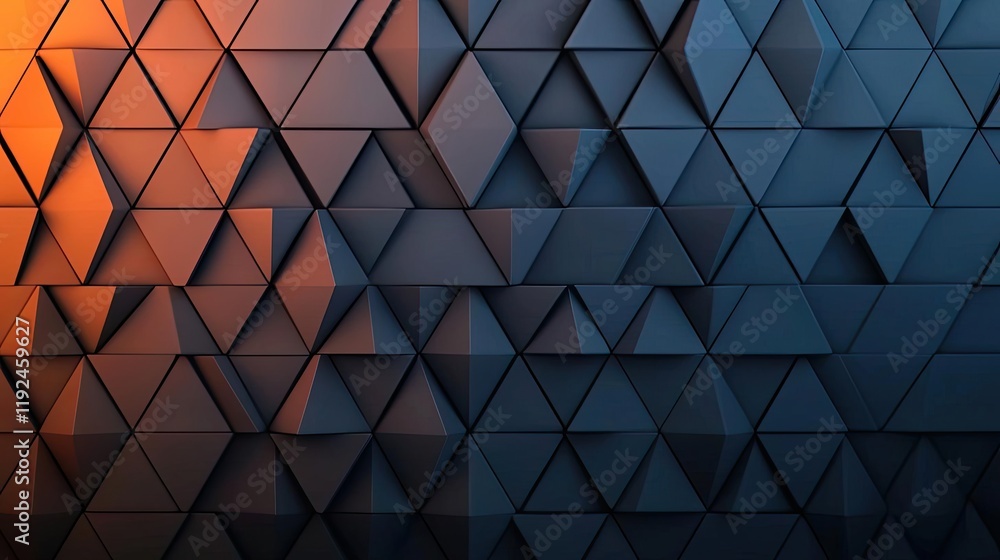 Poster Triangle abstract background concept. Abstract geometric pattern of triangles in blue and orange hues for modern design projects.