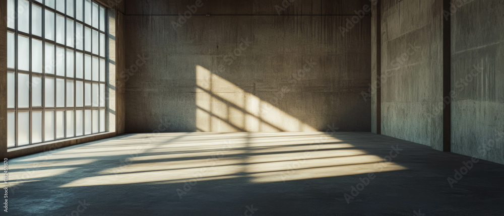 Aufkleber spacious empty room with bare walls and sunlight casting shadows