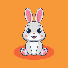 Obraz premium Cute Rabbit Sitting Flat Vector Cartoon Illustration.eps