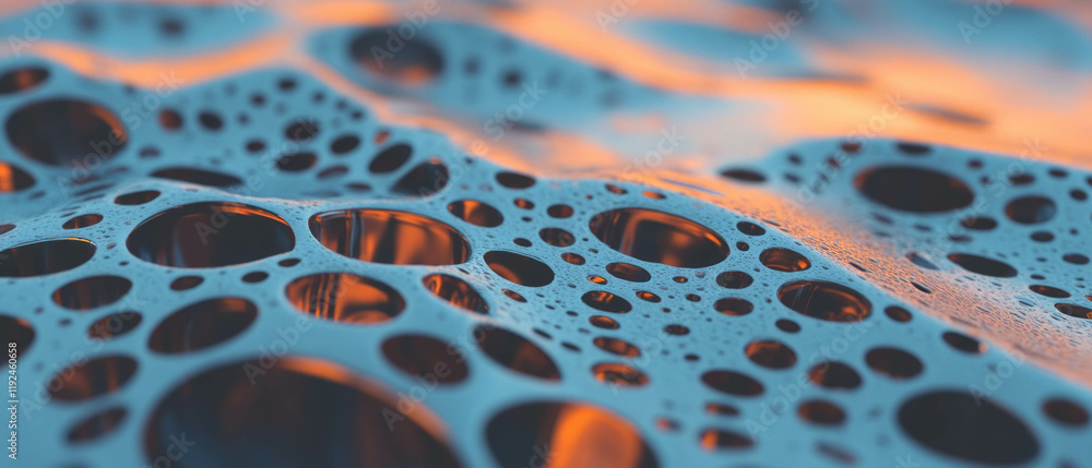 Poster intricate patterns on etched aluminum show captivating textures and shapes in dynamic lighting