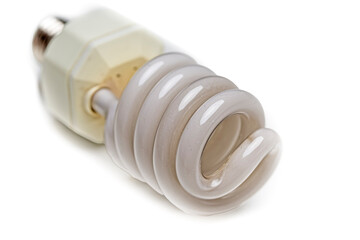 Energy Concept With Energy Saving Fluorescent Light Bulb Against White Bakground