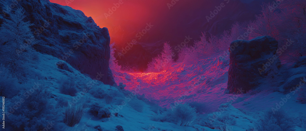 Poster otherworldly landscapes with vivid colors and ethereal light in a mystical setting