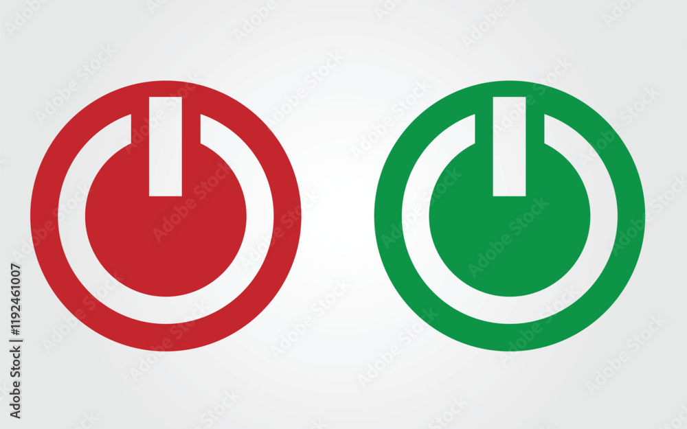 Aufkleber two circular power button icons are displayed. one is red, the other green. both feature a white, st