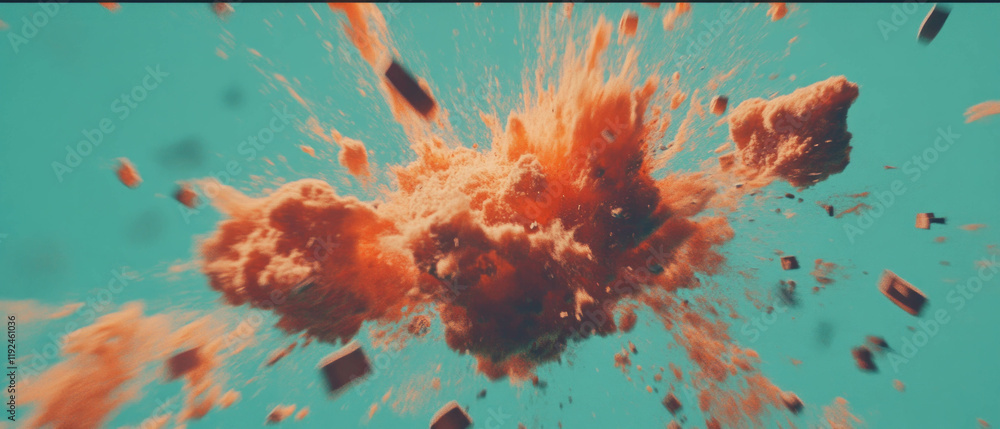 Poster dynamic explosion of particles creates stunning visual impact in bright colors