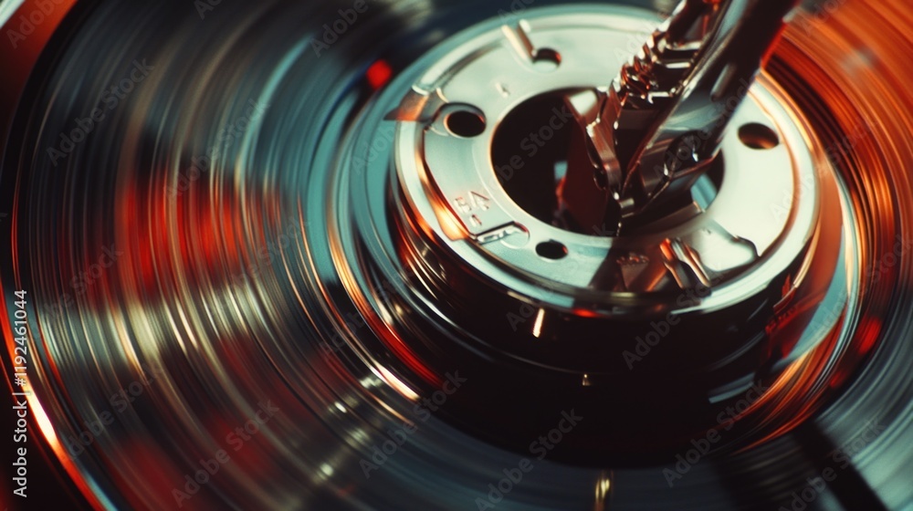 Poster a close-up shot of a turntable with a blurred background
