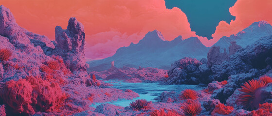 Vibrant landscape with eye-popping colors and contrasting hues in surreal terrain