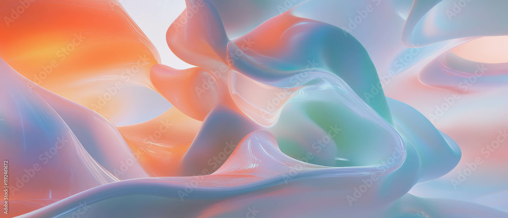 Poster fluid forms and smooth gradients create a captivating abstract composition