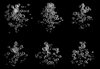 white water bubble liquid abstract isolated black background. concept of designing oxygen air underwater, effect soda transparent. texture drop small under sea