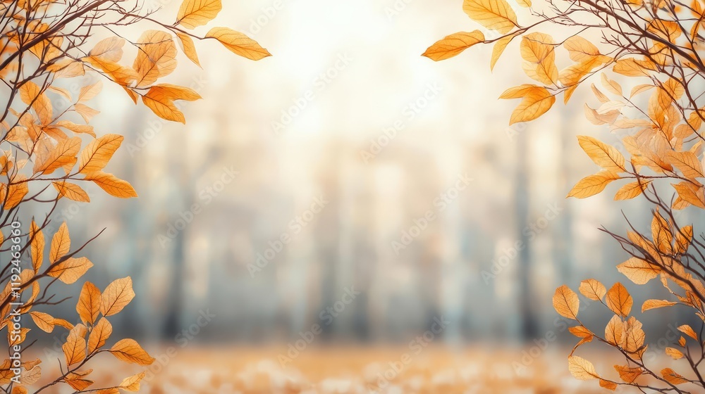 Aufkleber Blurred abstract background idea. Soft autumn leaves frame a dreamy enchanted forest background in warm colors.
