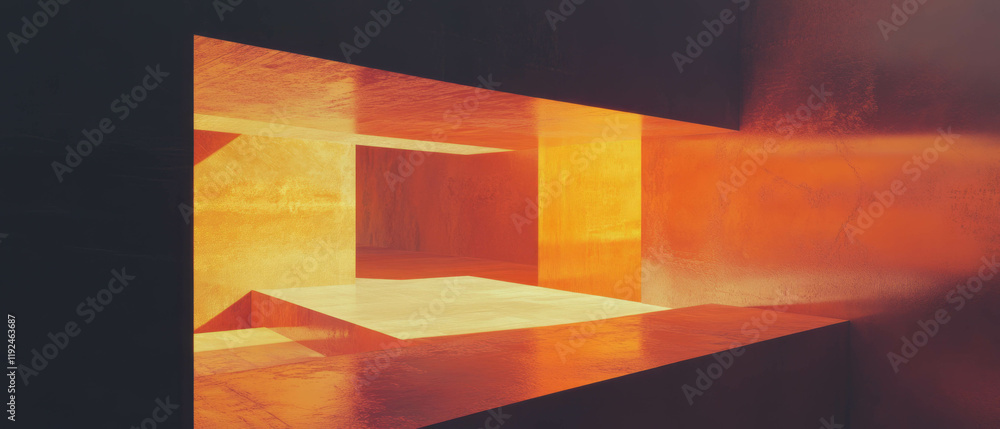 Poster Geometric abstraction featuring sharp angles and strong lines in vivid warm tones