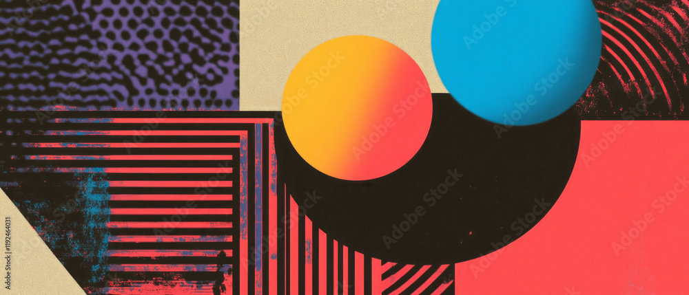 Poster Bold retro futuristic geometric patterns combine vibrant colors in dynamic art composition