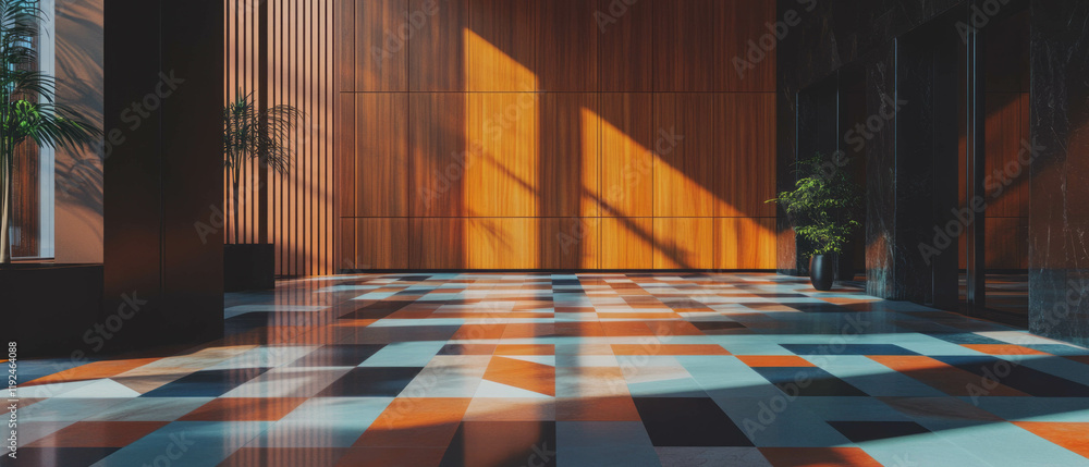 Poster Modern minimalist space showcasing geometric patterns and clean lines with natural light