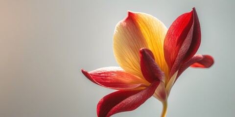 close up view of a red and yellow flower