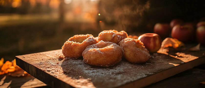 Delicious glazed apple fritters coated in cinnamon sugar for a cozy autumn treat