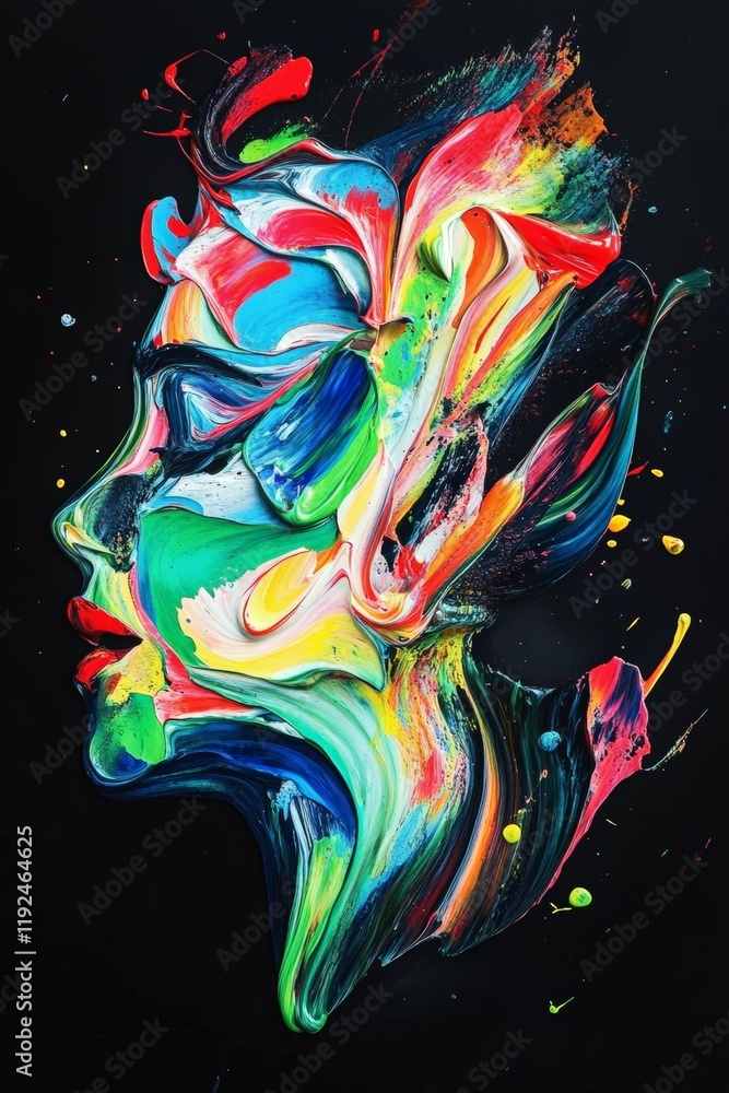 Aufkleber colorful abstract portrait of a womans face created with paint strokes. vibrant art piece showcasing
