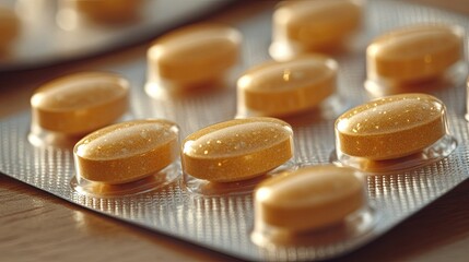 Close-up of Orange Tablets in Blister Pack